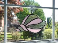 Stained Glass Shell Suncatcher, Pink and Iridescent Clear