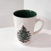 Vintage Spode Christmas Tree Latte Mug with Original Box, Green Interior and Raised Design, 1938 - Current Backstamp
