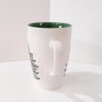 Vintage Spode Christmas Tree Latte Mug with Original Box, Green Interior and Raised Design, 1938 - Current Backstamp