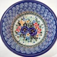 Vintage Polish Pottery Floral Hand Painted Bowl, Ceramic Soup Candy Nut Serving Bowl