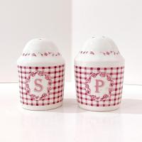 Vintage Pfaltzgraff Delicious Salt and Pepper Shaker Set, Ceramic Red Gingham Design Shakers