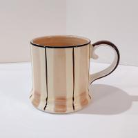 Vintage Hand Painted Striped Ceramic Coffee Mug,  Herman Dodge and Son Brown and White Striped Mug