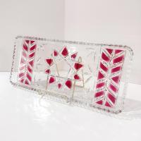 Vintage Cut Glass Serving Tray / Stollen Plate with Red Star Design, Charcuterie Appetizer Serving Tray