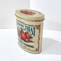 Vintage Strawberry Treats Richardson and Robbins Oval Storage Tin, Bristol Ware Retro Collectible Tin Container