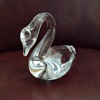 Vintage Crystal Glass Swan Figurine Paperweight, Crystal Anniversary Gift