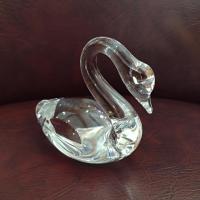 Vintage Crystal Glass Swan Figurine Paperweight, Crystal Anniversary Gift