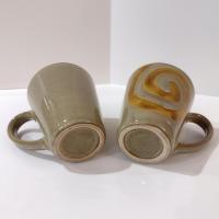 Vintage Brown and Tan Swirled Ceramic Coffee Tea Mugs, Set of Two, Oversized Stoneware Mugs