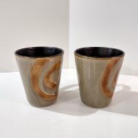 Vintage Brown and Tan Swirled Ceramic Coffee Tea Mugs, Set of Two, Oversized Stoneware Mugs
