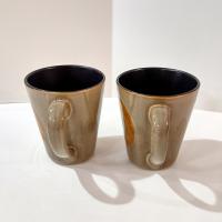 Vintage Brown and Tan Swirled Ceramic Coffee Tea Mugs, Set of Two, Oversized Stoneware Mugs