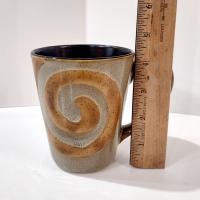 Vintage Brown and Tan Swirled Ceramic Coffee Tea Mugs, Set of Two, Oversized Stoneware Mugs