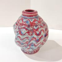 Vintage Red and Blue Swirled Hand Crafted Studio Pottery Ceramic Vase