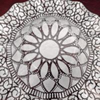 Vintage Sydenstricker Fused Glass Ruffled White and Clear Floral Bowl, Trinket Jewelry Dish
