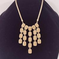 Vintage Talbots Tan Yellow Acrylic Cascade Statement Bib Necklace with Gold Tone Snake Chain, Adjustable Length 20" to 22"