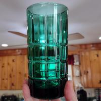 Vintage Anchor Hocking Dark Green Tartan Flat Iced Tea Glasses Tumblers, Set of Two
