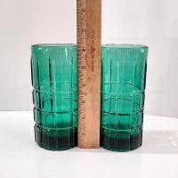 Vintage Anchor Hocking Dark Green Tartan Flat Iced Tea Glasses Tumblers, Set of Two