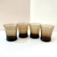 Anchor Hocking Linden Mocha Smoky Brown Short Flat Tumblers, Set of Four, Vintage Rocks Whiskey Glasses