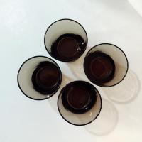 Anchor Hocking Linden Mocha Smoky Brown Short Flat Tumblers, Set of Four, Vintage Rocks Whiskey Glasses