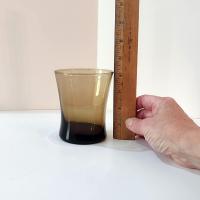 Anchor Hocking Linden Mocha Smoky Brown Short Flat Tumblers, Set of Four, Vintage Rocks Whiskey Glasses