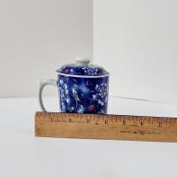 Vintage Ceramic Tea Cup with Lid and Tea Infuser, Hand Painted Blue Floral Chinese Tea Cup