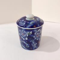 Vintage Ceramic Tea Cup with Lid and Tea Infuser, Hand Painted Blue Floral Chinese Tea Cup