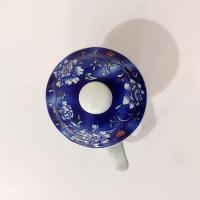 Vintage Ceramic Tea Cup with Lid and Tea Infuser, Hand Painted Blue Floral Chinese Tea Cup