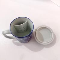 Vintage Ceramic Tea Cup with Lid and Tea Infuser, Hand Painted Blue Floral Chinese Tea Cup