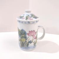 Floral Butterfly Tea Mug with Infuser Strainer and Lid, Covered Coffee Tea Cup