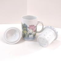 Floral Butterfly Tea Mug with Infuser Strainer and Lid, Covered Coffee Tea Cup