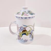 Floral Butterfly Tea Mug with Infuser Strainer and Lid, Covered Coffee Tea Cup