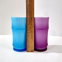 Vintage Bamboo Tiki Tumblers, Ribbed Plastic Blue and Purple Luau Drinkware, Set of Two