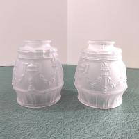Vintage Classical Urn Torch and Drape Frosted Shades, Set of Two