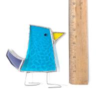 Stained Glass Standing Bird, Funky Turquoise Blue and Purple Glass Bird Suncatcher, Bird Lover Gift, Windowsill Sitter