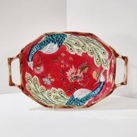 Vintage Hand Painted Tracy Porter The Artesian Road Ceramic Serving Tray Platter, Peacock Floral Design