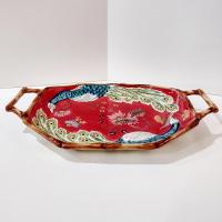 Vintage Hand Painted Tracy Porter The Artesian Road Ceramic Serving Tray Platter, Peacock Floral Design