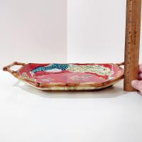 Vintage Hand Painted Tracy Porter The Artesian Road Ceramic Serving Tray Platter, Peacock Floral Design