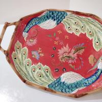 Vintage Hand Painted Tracy Porter The Artesian Road Ceramic Serving Tray Platter, Peacock Floral Design