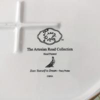 Vintage Hand Painted Tracy Porter The Artesian Road Ceramic Serving Tray Platter, Peacock Floral Design