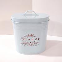 Aqua Blue Treats Tin with Handle Lid, Oval Pet Treat Storage Container