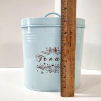 Aqua Blue Treats Tin with Handle Lid, Oval Pet Treat Storage Container