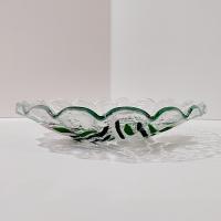 Vintage Sydenstricker Fused Glass Ruffled Floral Tulip Bowl, Pink Yellow White Tulips Bowl