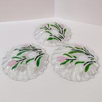Vintage Sydenstricker Fused Glass Ruffled Floral Tulip Bowl, Pink Yellow White Tulips Bowl