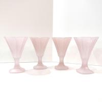 Vintage Luminarc France Frosted Pink Glass Parfait Sundae Dessert Glasses, Set of Four, Tulip Shaped Pastel Pink Glassware