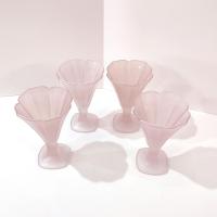 Vintage Luminarc France Frosted Pink Glass Parfait Sundae Dessert Glasses, Set of Four, Tulip Shaped Pastel Pink Glassware