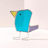 Stained Glass Standing Bird, Funky Blue and Purple Glass Bird Suncatcher, Bird Lover Gift