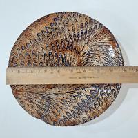 Vintage Turkish Art Glass Serving Bowl, Reverse Painted Peacock Swirl Design