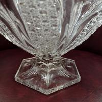 Antique Fostoria No 1578 Tuxedo Footed Clear Glass Fruit Bowl, Circa 1908, EAPG Paneled Button and Cane Decorative Centerpiece Bowl