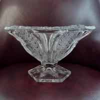 Antique Fostoria No 1578 Tuxedo Footed Clear Glass Fruit Bowl, Circa 1908, EAPG Paneled Button and Cane Decorative Centerpiece Bowl