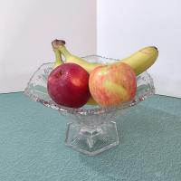 Antique Fostoria No 1578 Tuxedo Footed Clear Glass Fruit Bowl, Circa 1908, EAPG Paneled Button and Cane Decorative Centerpiece Bowl