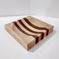 Vintage Wooden Ulu Chopping Bowl and Cutting Board, Birch and Walnut Wood Inlay 8 Inch Board