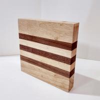 Vintage Wooden Ulu Chopping Bowl and Cutting Board, Birch and Walnut Wood Inlay 8 Inch Board